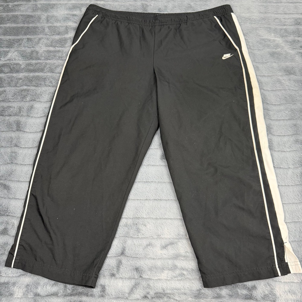 Nike Womens Black White Stripe Athletic Capri Track Pants RN56323 Size XL